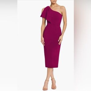 🔥NWT🔥 Dress The Population, Tiffany Midi One-Shoulder Dress, Dark Magenta, Sz S